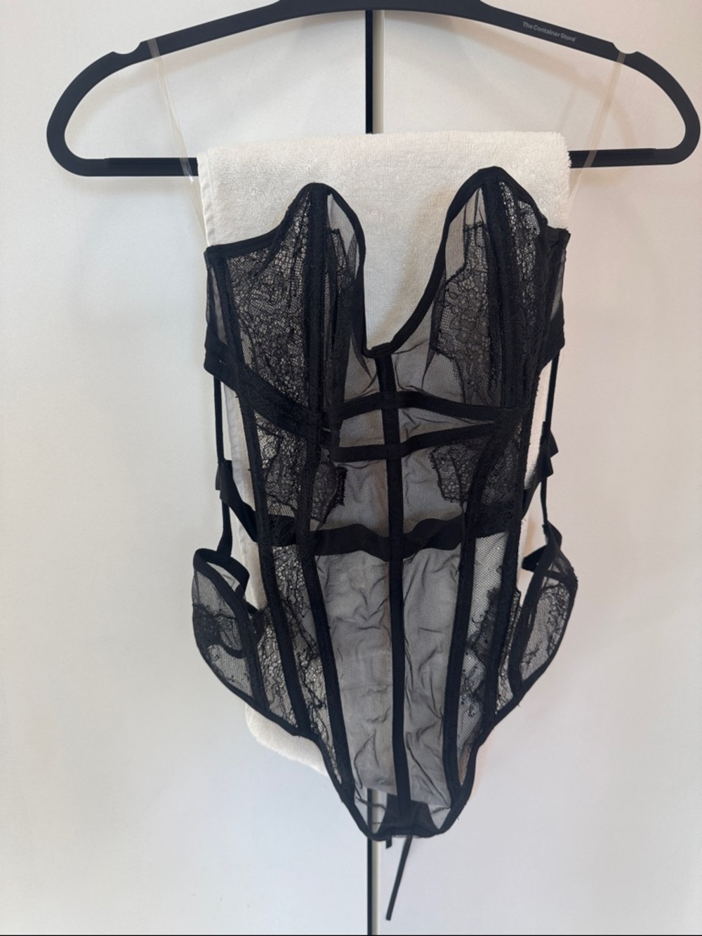 Victoria's Secret Black Lace Bodysuit Corset Teddy size 34D